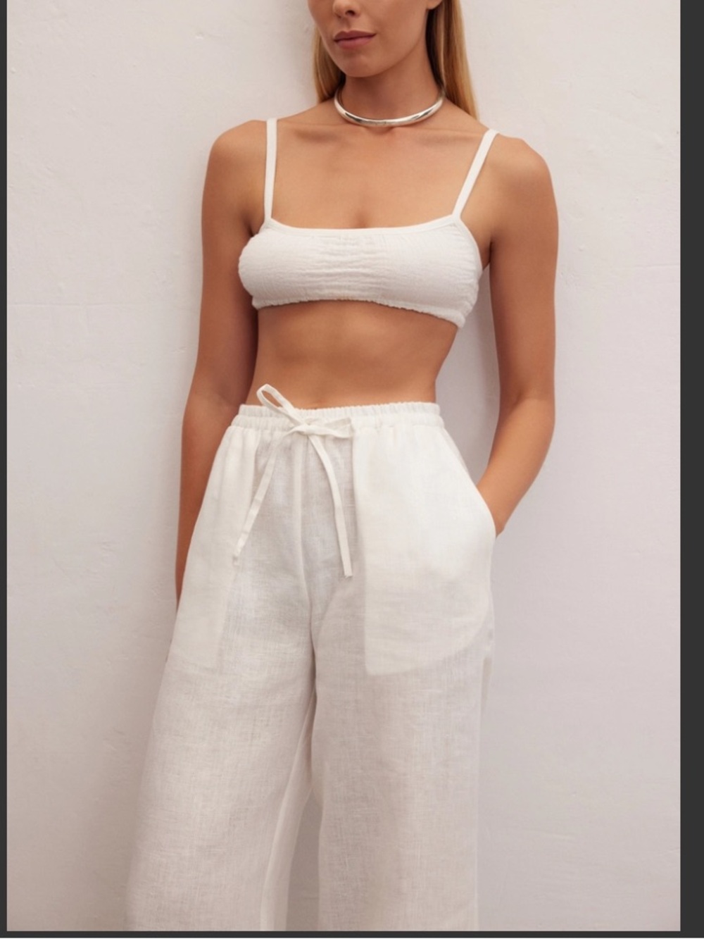 Le Cle Wide Leg 100% Linen Pants White sold out!